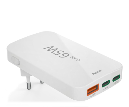 Ładowarka i akumulator HAMA ŁADOWARKA SKŁADANA GAN 65W 2X USB-C, 1X USB-A BIAŁA
